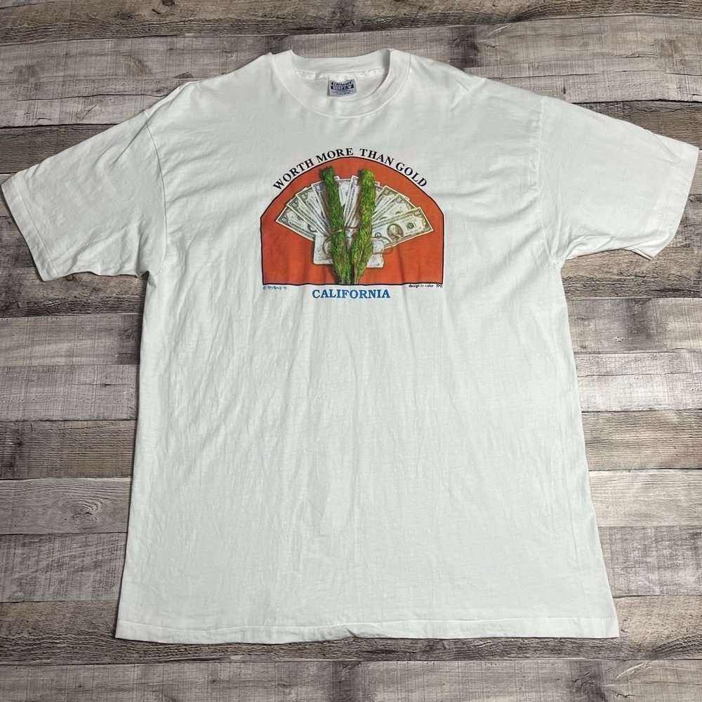 Cannabis Shirt Size XL White Vintage 90s Worth More Than Gold Weed Tee